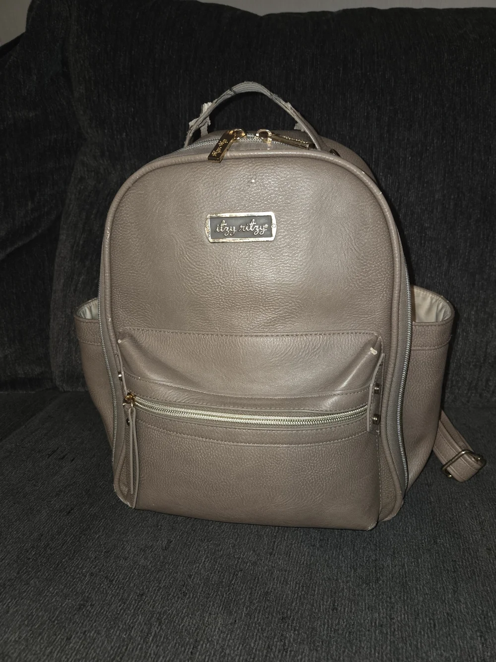 Itzy Ritzy Taupe Leather Backpack - Women's Diaper/Everyday Bag